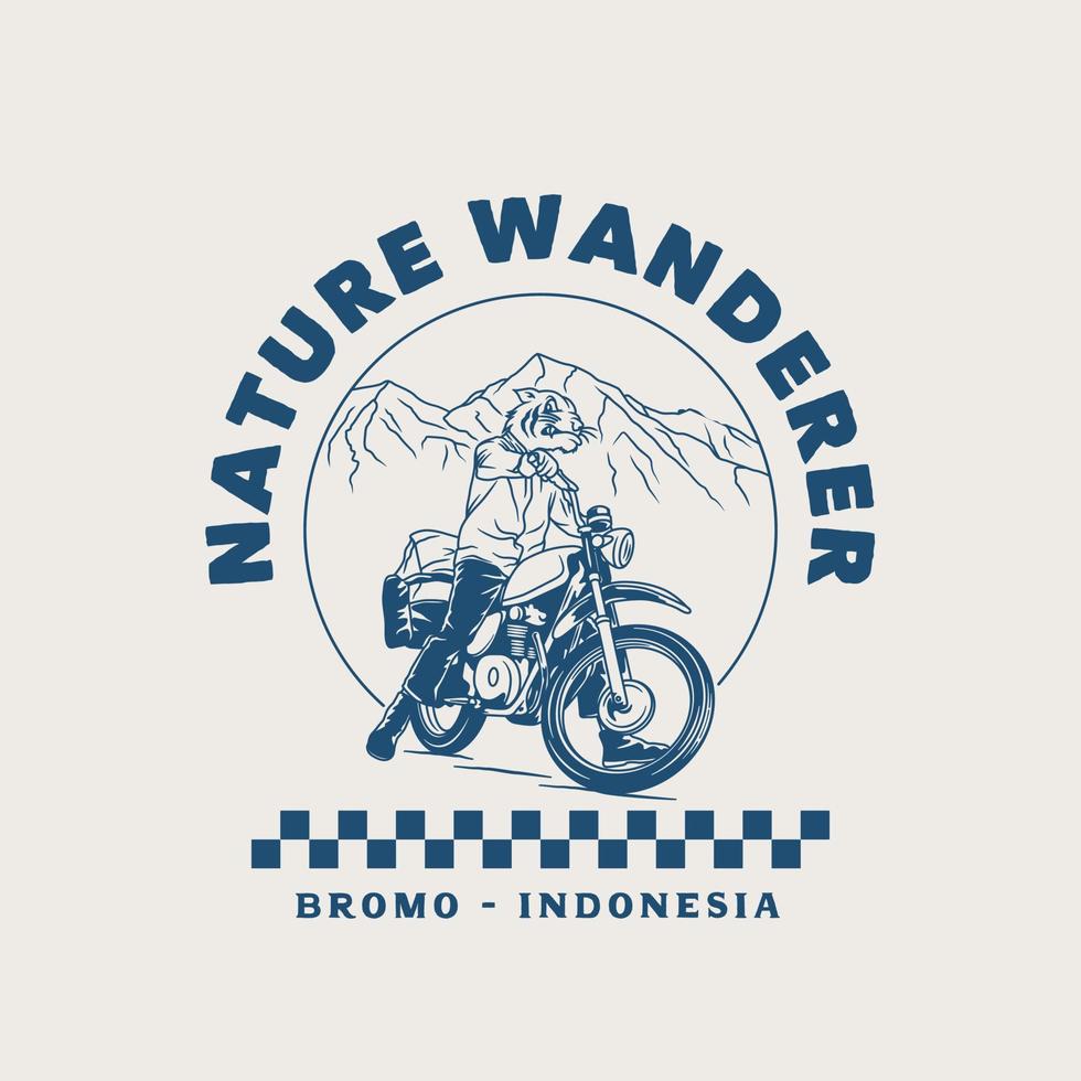 distintivo de rótulo de logotipo de aventura de montanha de motocicleta vintage desenhado à mão vetor