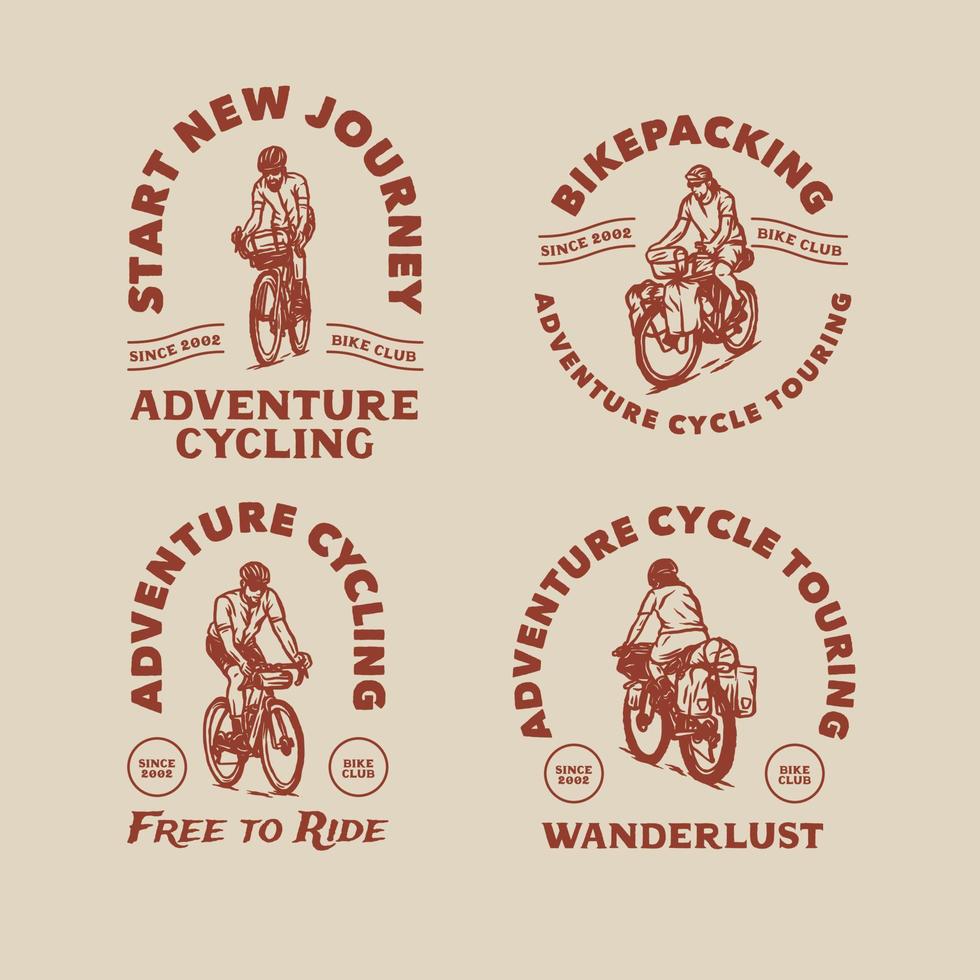 definir vetor distintivo de rótulo de logotipo de bicicleta de montanha de aventura em declive desenhado à mão