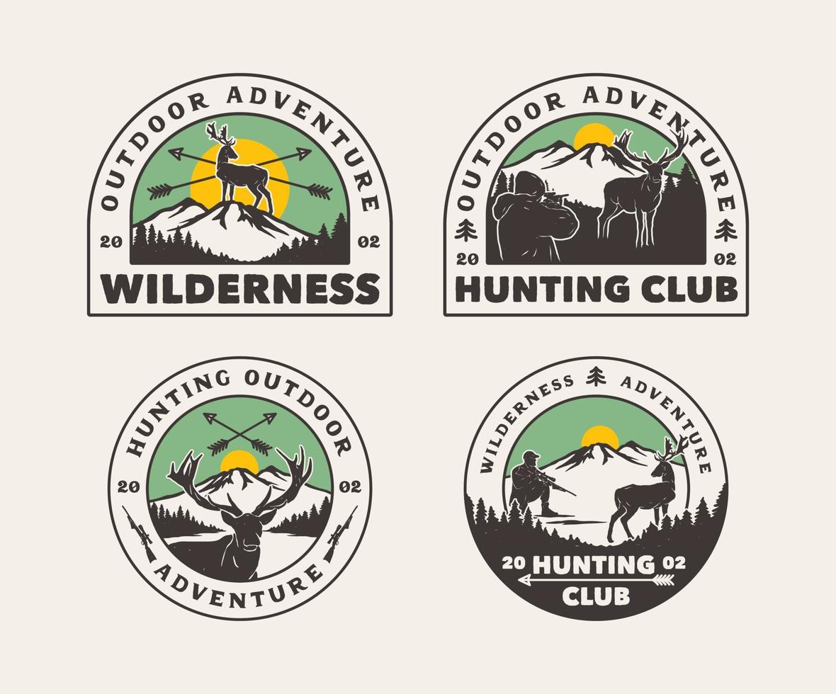 definir distintivo de rótulo de logotipo de clube de caça desenhado à mão vetorial vetor