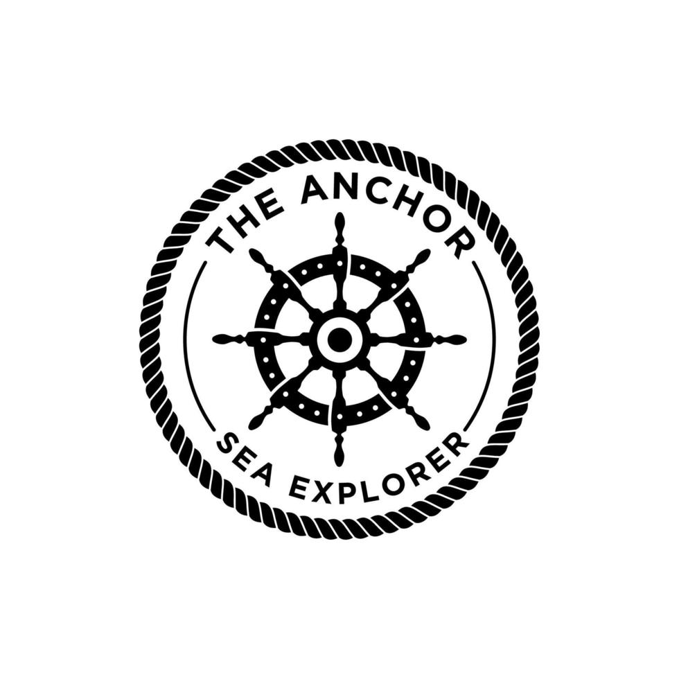 logotipo de emblemas retrô marinhos com direção de corda e navio vetor