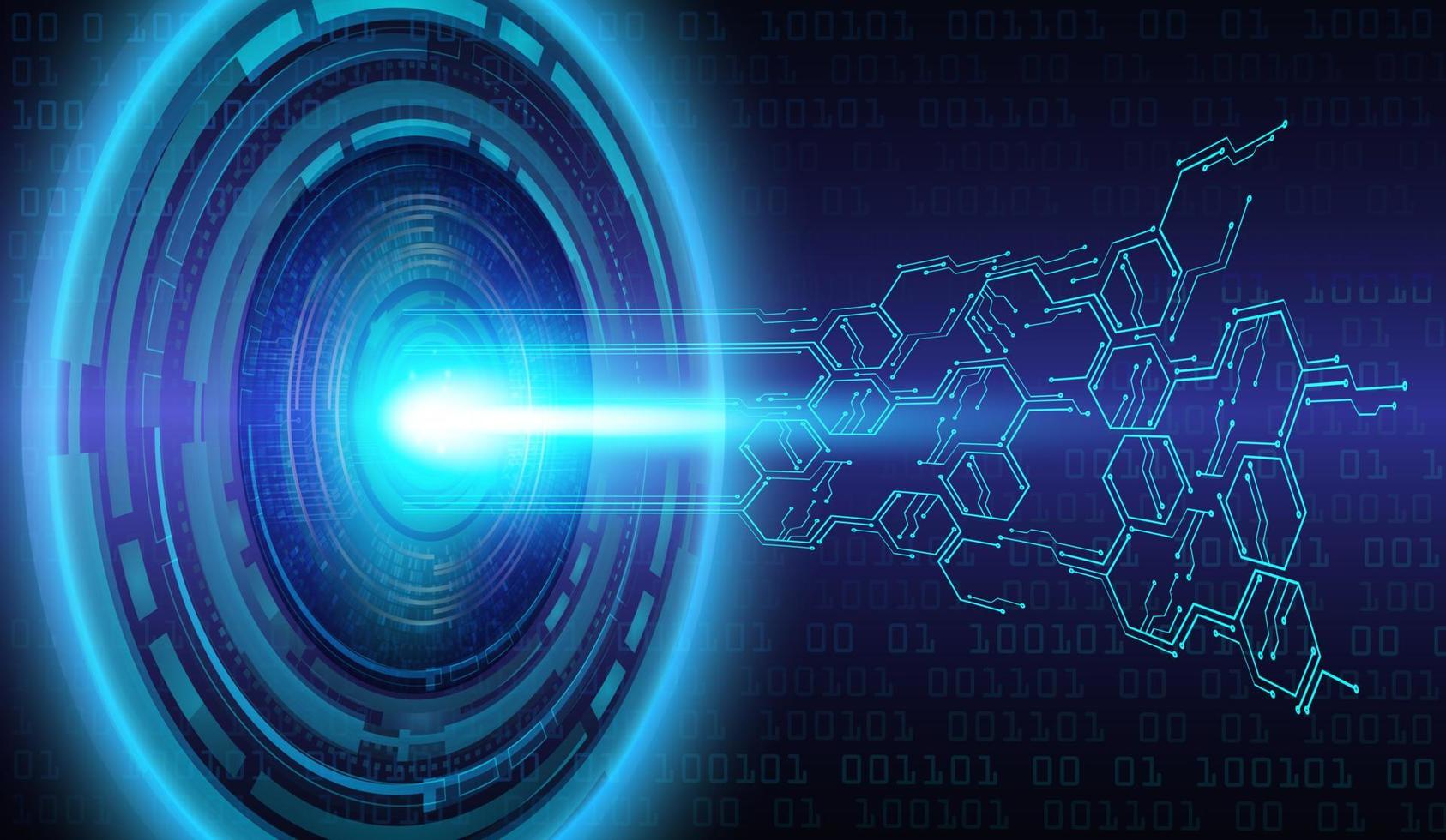 fundo de conceito de tecnologia futura de circuito cibernético de olhos azuis vetor