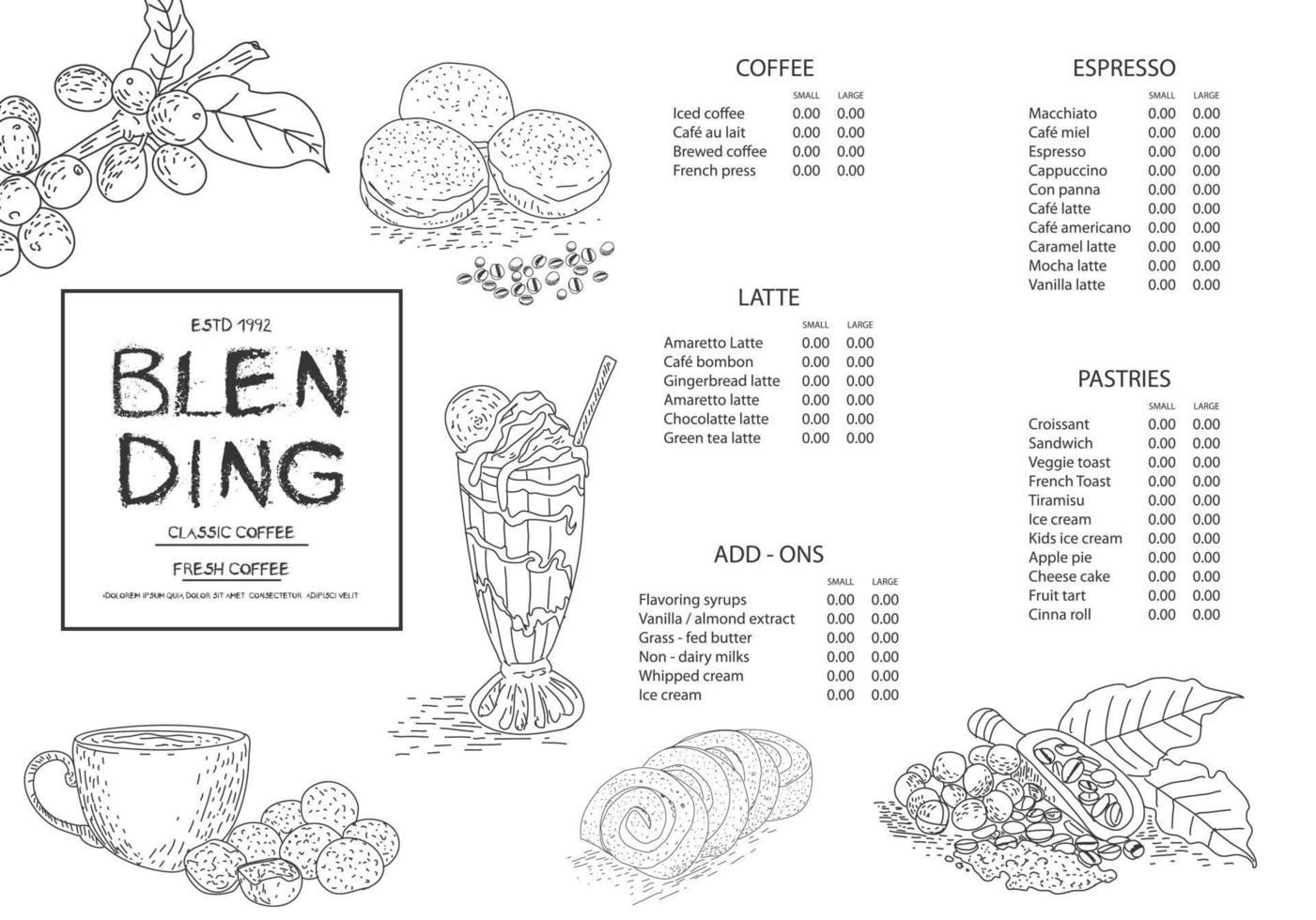 ilustração de café para modelo de cartaz ou menu. vetor