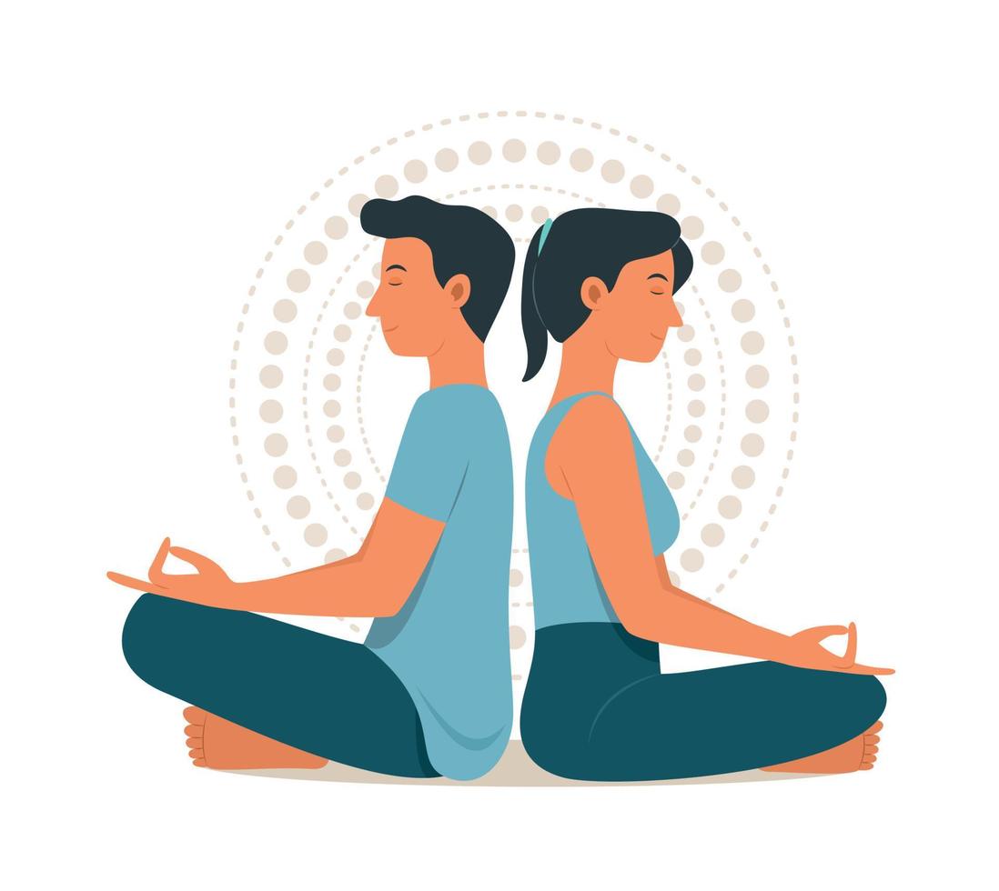 ilustração de meditação de ioga de homem e mulher. vetor