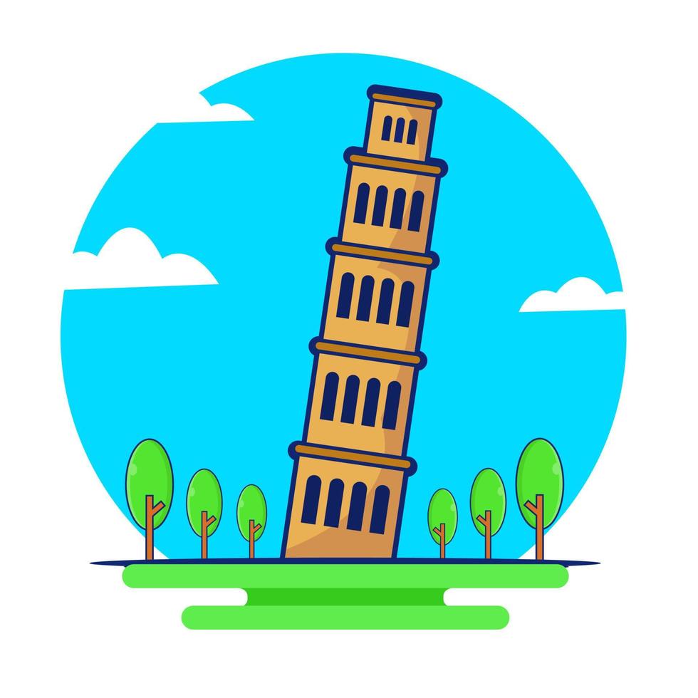 torre do vetor de ilustração plana isolado ícone pisa. construindo ícone itinerante na Itália.