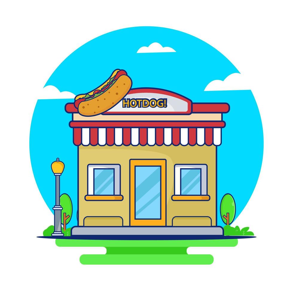 edifício arquitetura loja hotdog ícone logotipo ilustração vetorial. logotipo do restaurante de fast food. vetor