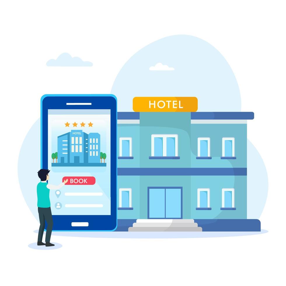 reserva de hotel on-line. viajar facilmente com aplicativos de reserva online. modelo de vetor plano