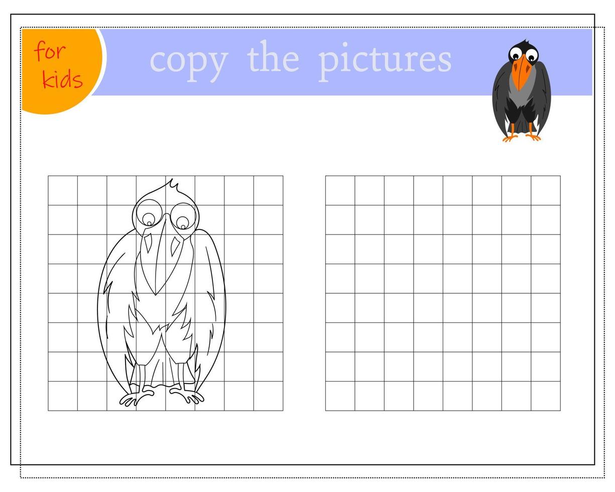 copie a imagem, jogos educativos para crianças, corvo dos desenhos animados. vetor