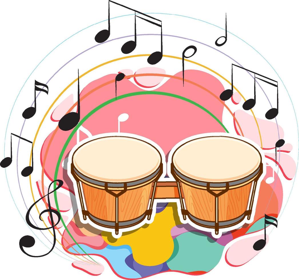 instrumento de música bongo drum com símbolos de melodia vetor