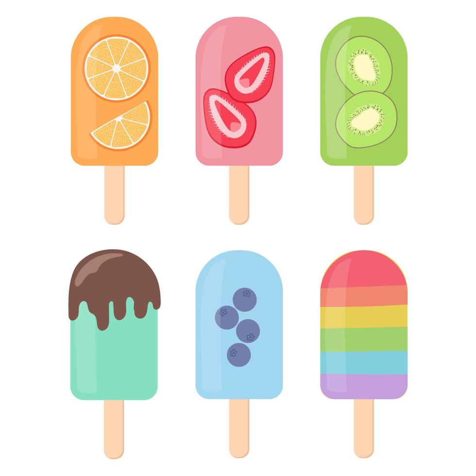 sorvete com frutas e bagas, ilustração vetorial vetor