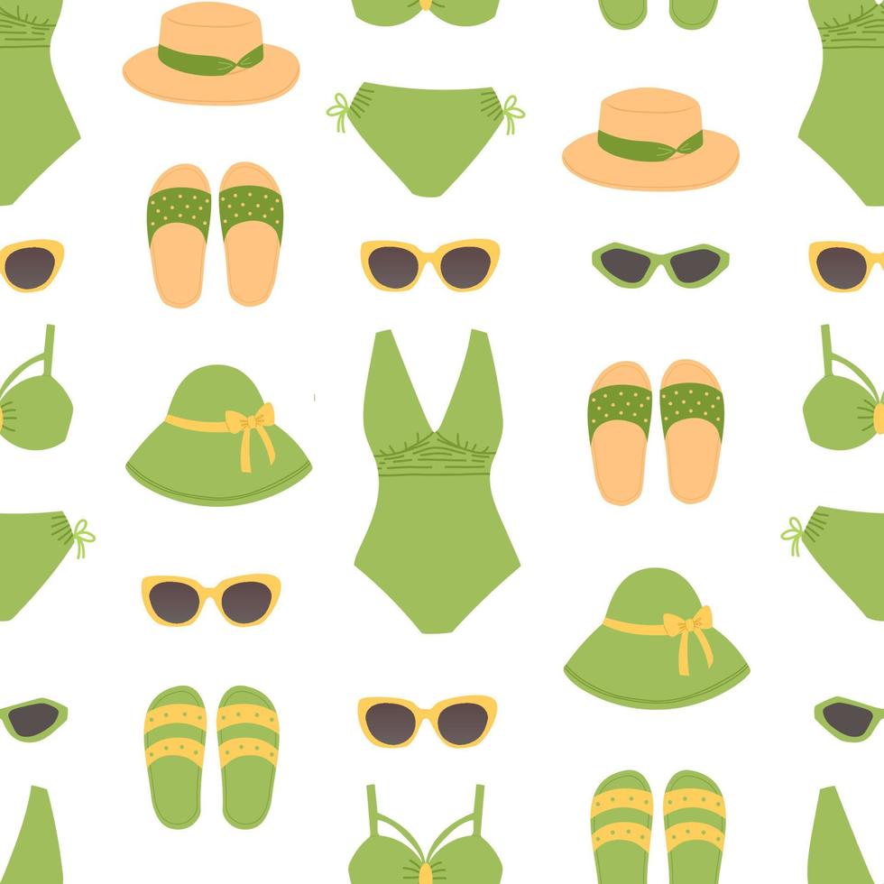 ilustração em vetor padrão sem costura de verão, design plano de maiôs