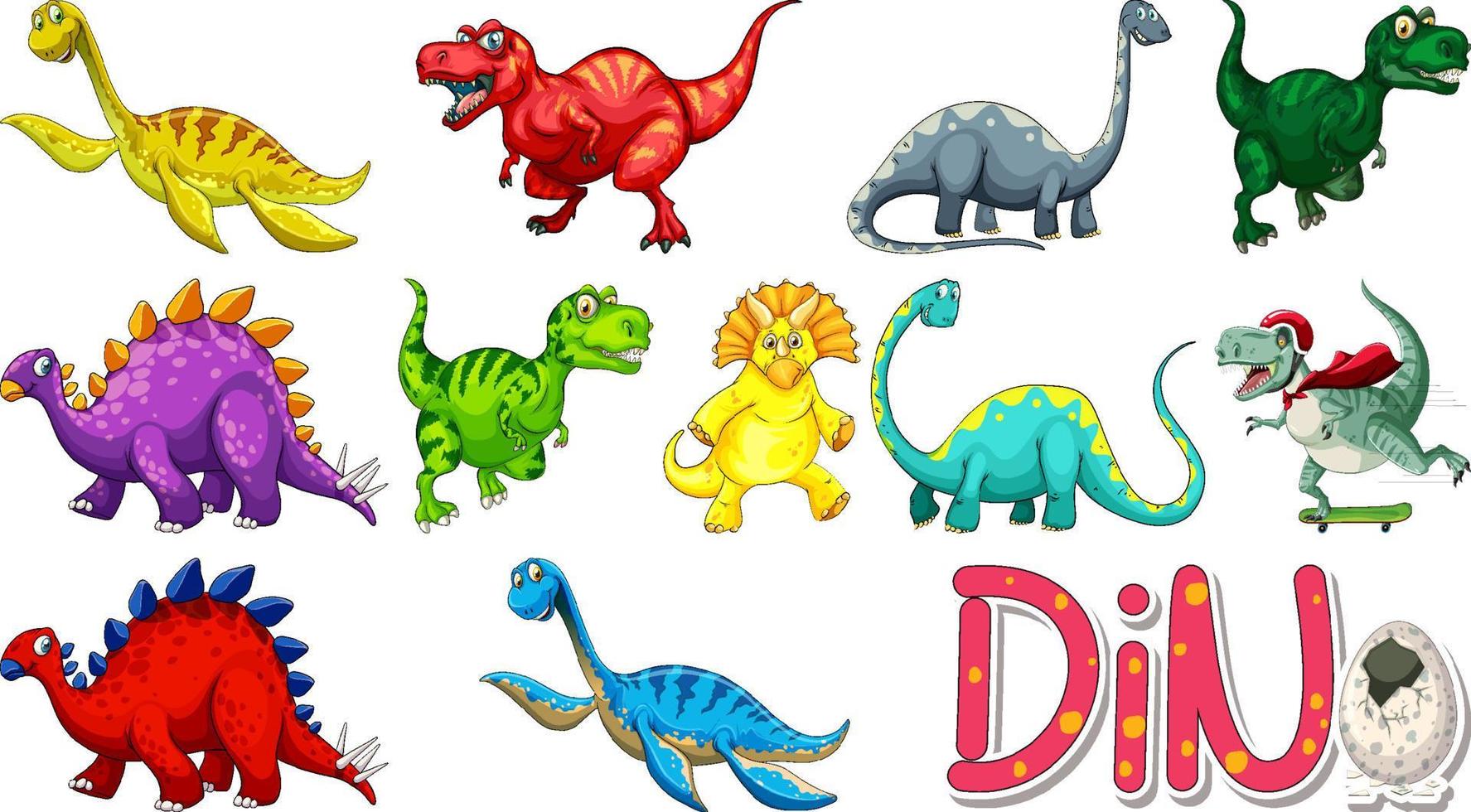 muitos dinossauros em fundo branco vetor