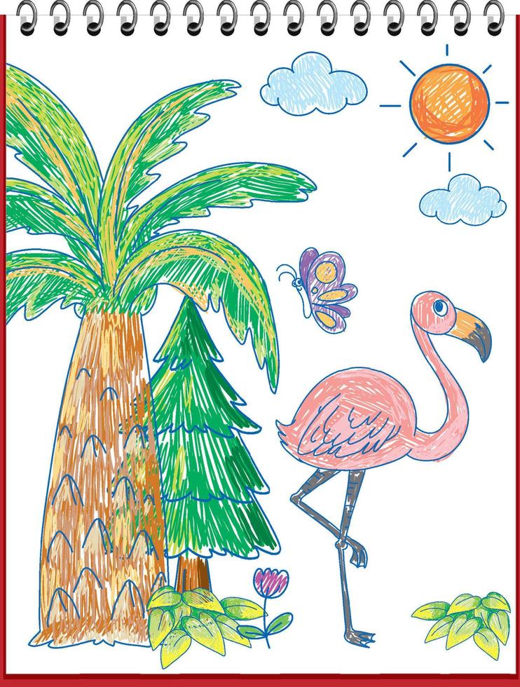 flamingo de doodle desenhado à mão para crianças vetor