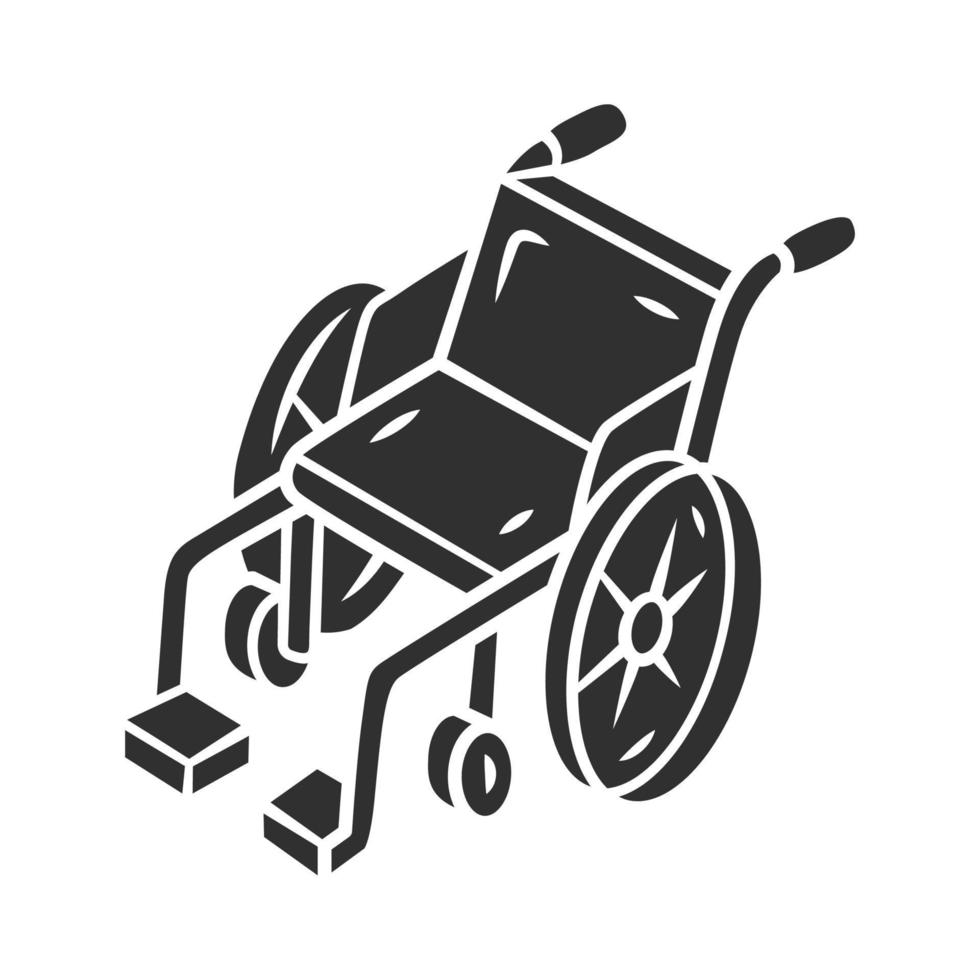 ícone de glifo de cadeira de rodas manual. cadeira de rodas, ajuda de mobilidade para deficientes, pessoas inválidas com necessidades especiais. equipamentos para deficientes. símbolo de silhueta. espaço negativo. ilustração vetorial isolada vetor