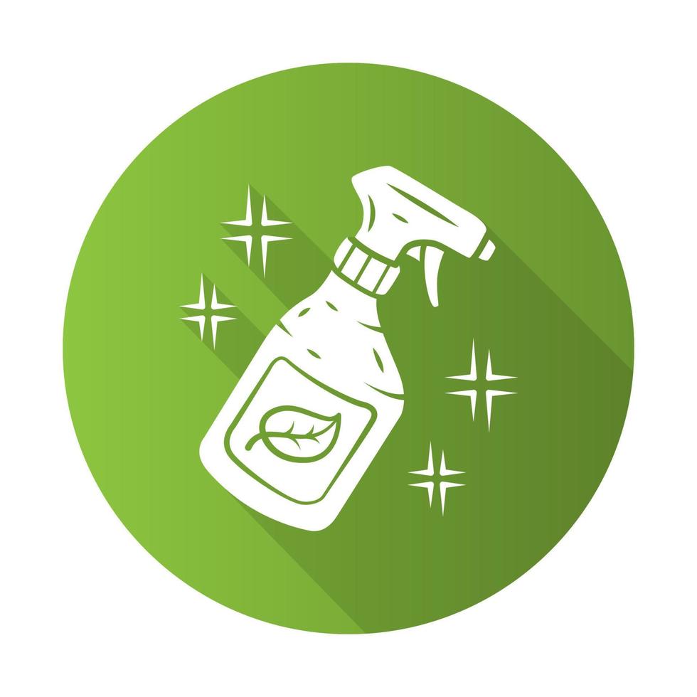 ícone de glifo de longa sombra de design plano de produtos de limpeza eco. aerossol caseiro. frasco de spray sem produtos químicos. produto de limpeza doméstica orgânico, natural, ecológico e seguro. ilustração em vetor silhueta