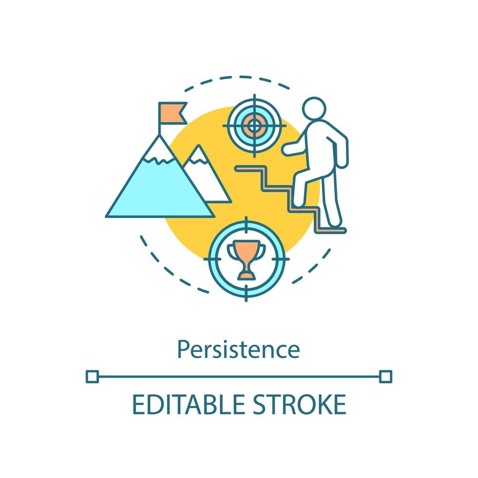 ícone do conceito de persistência. atingir o objetivo. movimento da carreira. aprimoramento de habilidades e crescimento pessoal. ilustração de linha fina de ideia de propósito. desenho de contorno isolado de vetor. traço editável vetor