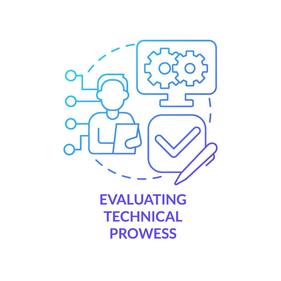 avaliando o ícone de conceito gradiente azul de proeza técnica. tecnologia digital de emprego. hr habilidades idéia abstrata ilustração de linha fina. desenho de contorno isolado. miríade de fontes pró-negrito usadas vetor