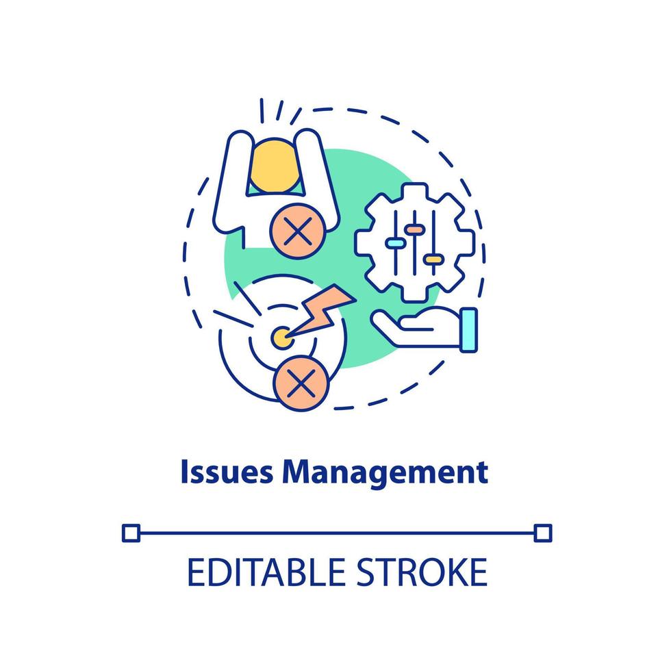ícone do conceito de gerenciamento de problemas. resolvendo problema. cuidados paliativos estágio idéia abstrata ilustração de linha fina. desenho de contorno isolado. traço editável. arial, uma miríade de fontes pró-negrito usadas vetor