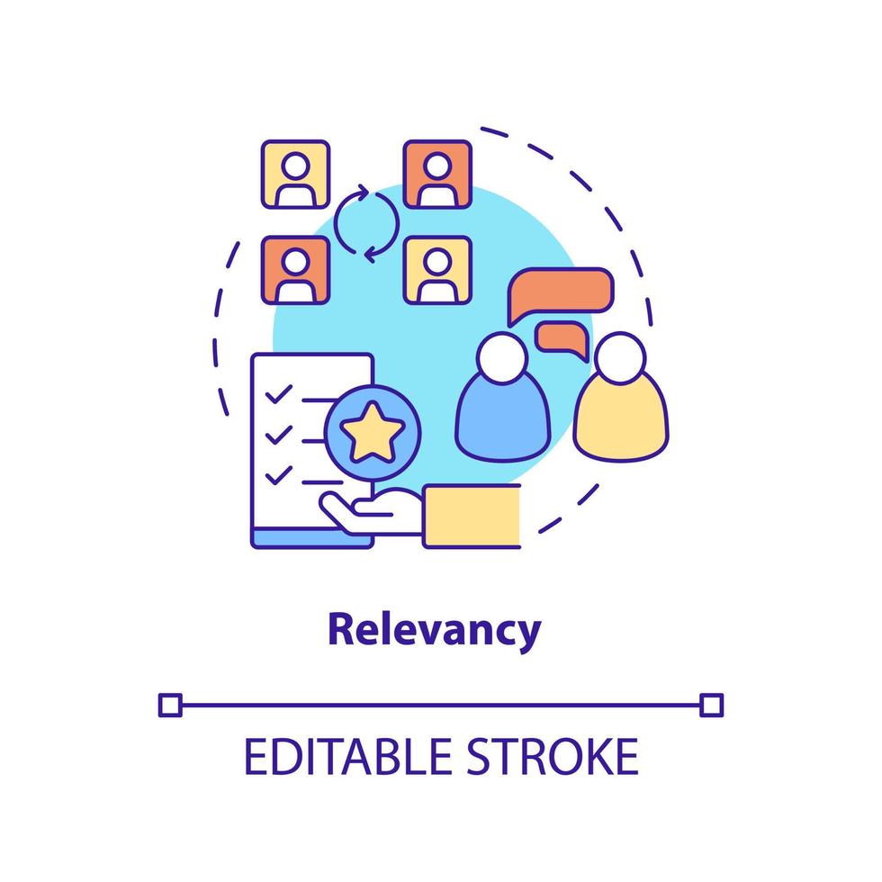 ícone do conceito de relevância. trocar informações relevantes idéia abstrata ilustração de linha fina. comunicação profissional. desenho de contorno isolado. traço editável. arial, uma miríade de fontes pró-negrito usadas vetor
