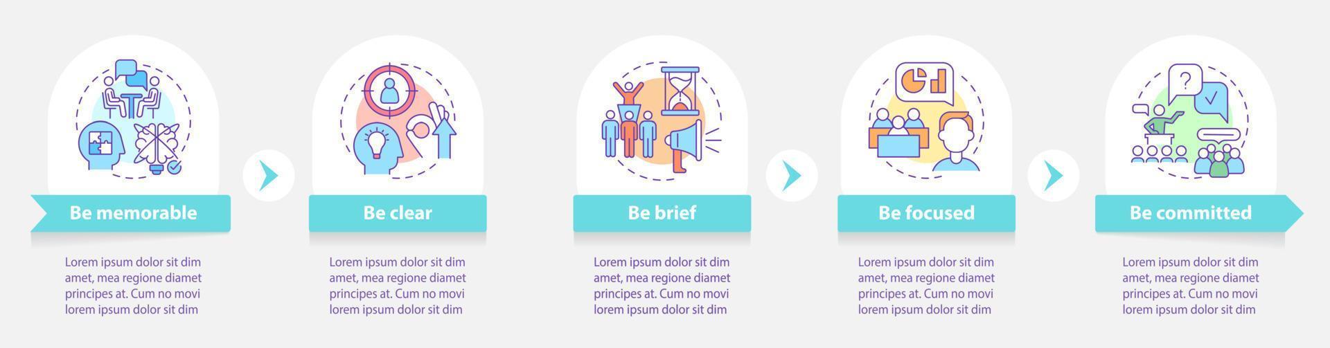 etiqueta de comunicação empresarial rodada modelo infográfico. visualização de dados com 5 passos. gráfico de informações da linha do tempo do processo. layout de fluxo de trabalho com ícones de linha. inúmeras fontes pró-negrito e regulares usadas vetor