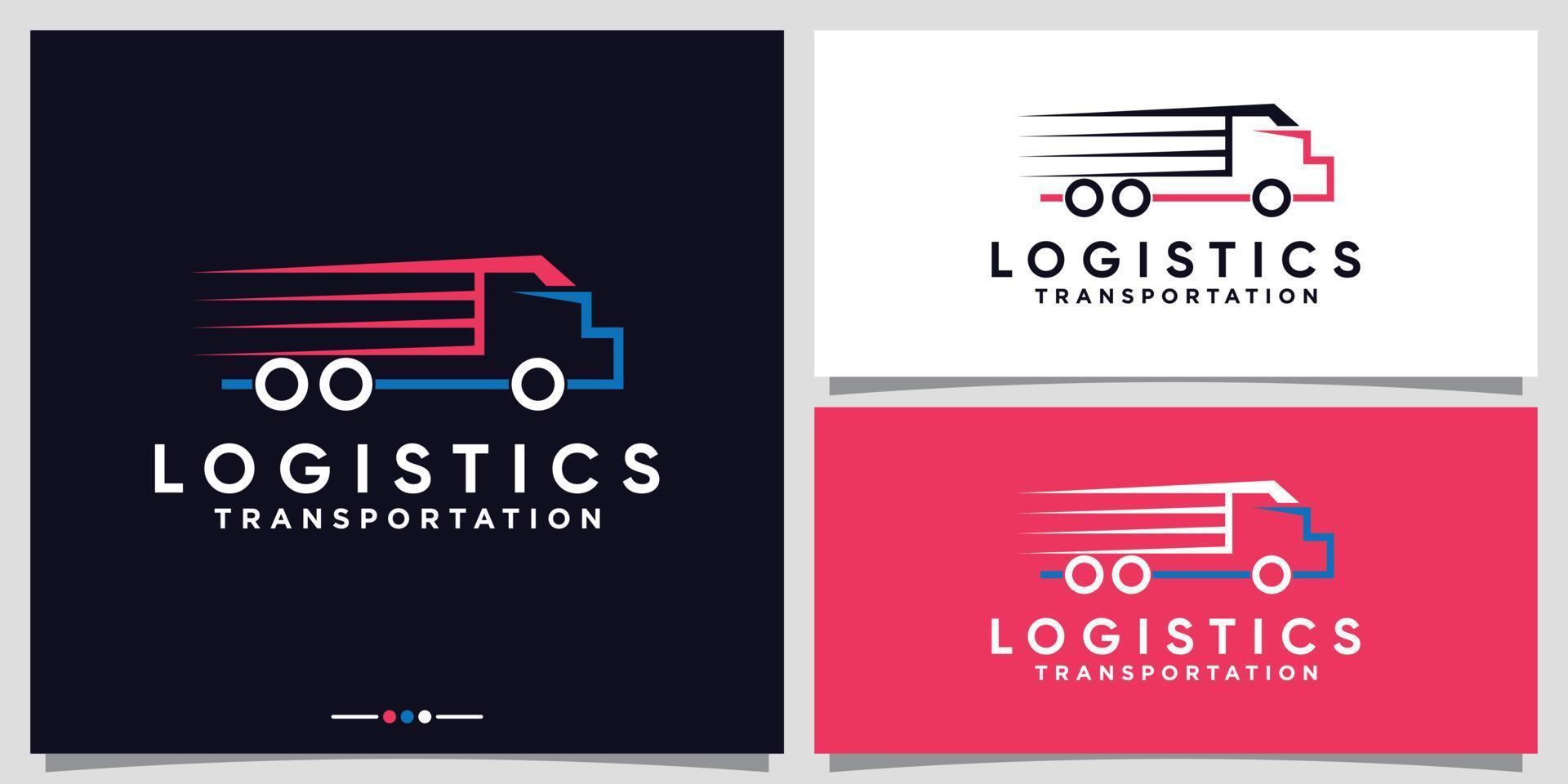 design de logotipo de caminhão de logística para empresa de negócios com vetor premium de estilo de arte de linha