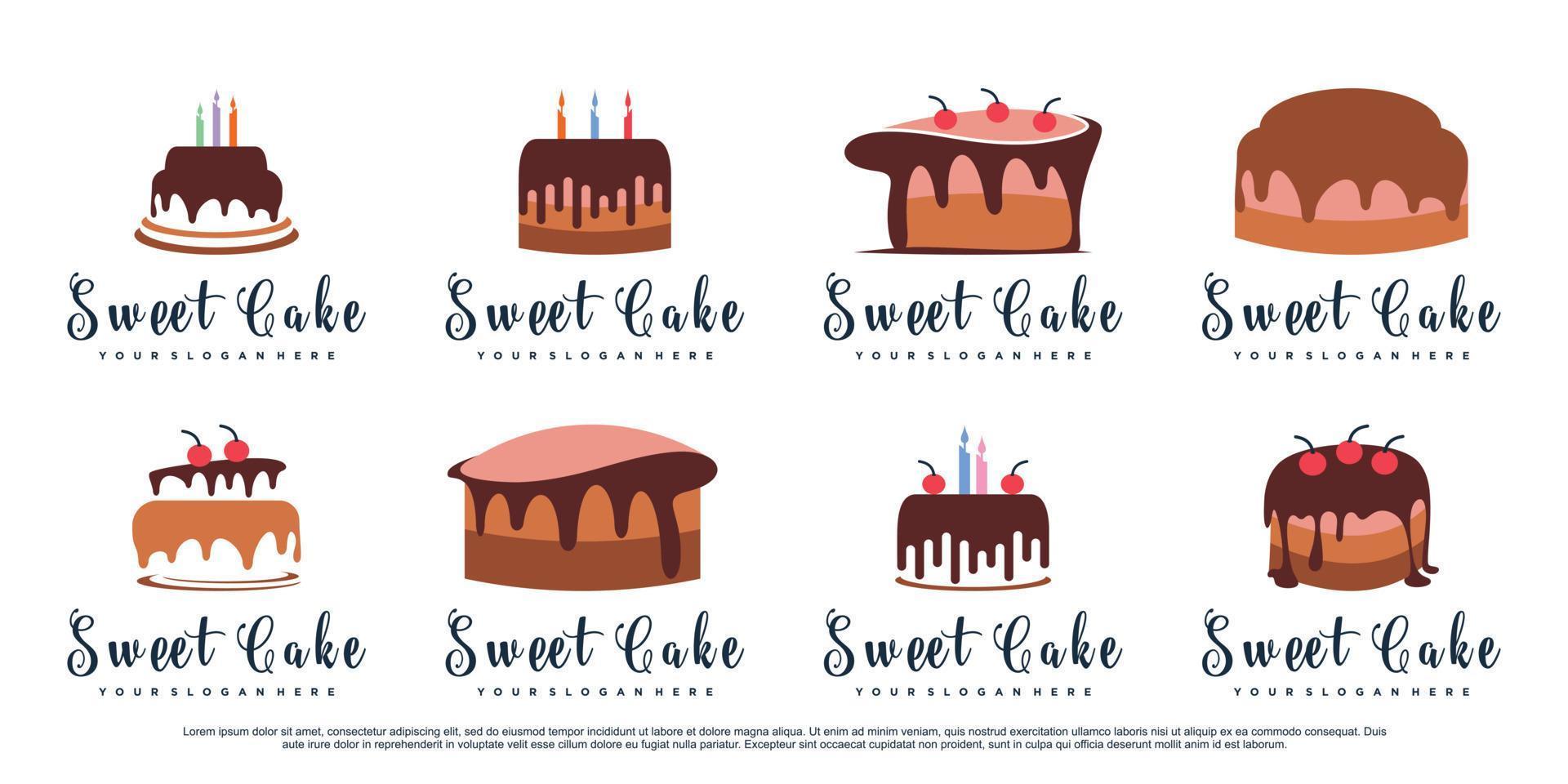 conjunto de modelo de design de logotipo de bolo doce com vetor premium de conceito criativo