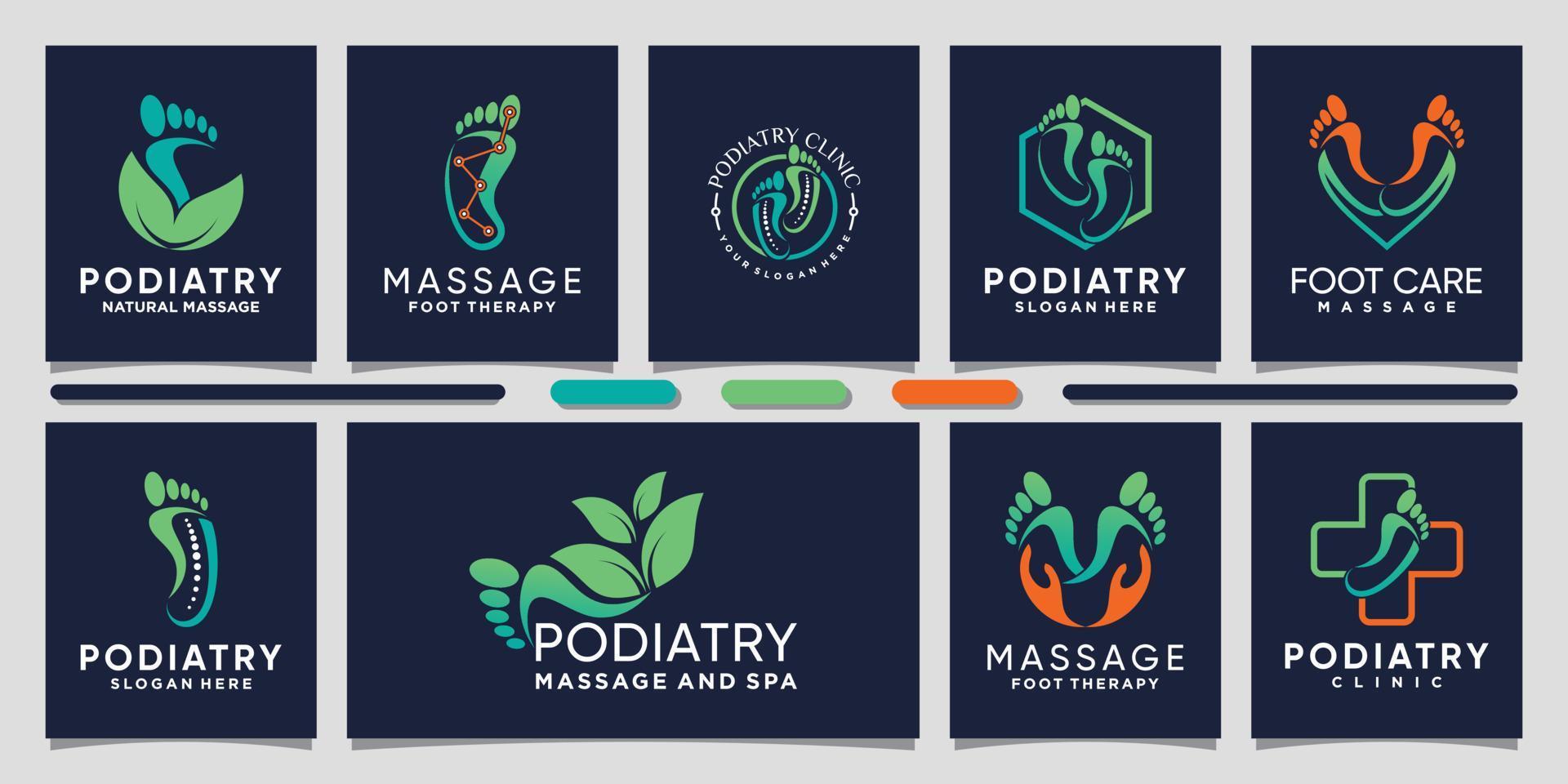 conjunto de design de logotipo de podologia com vetor premium de elemento criativo