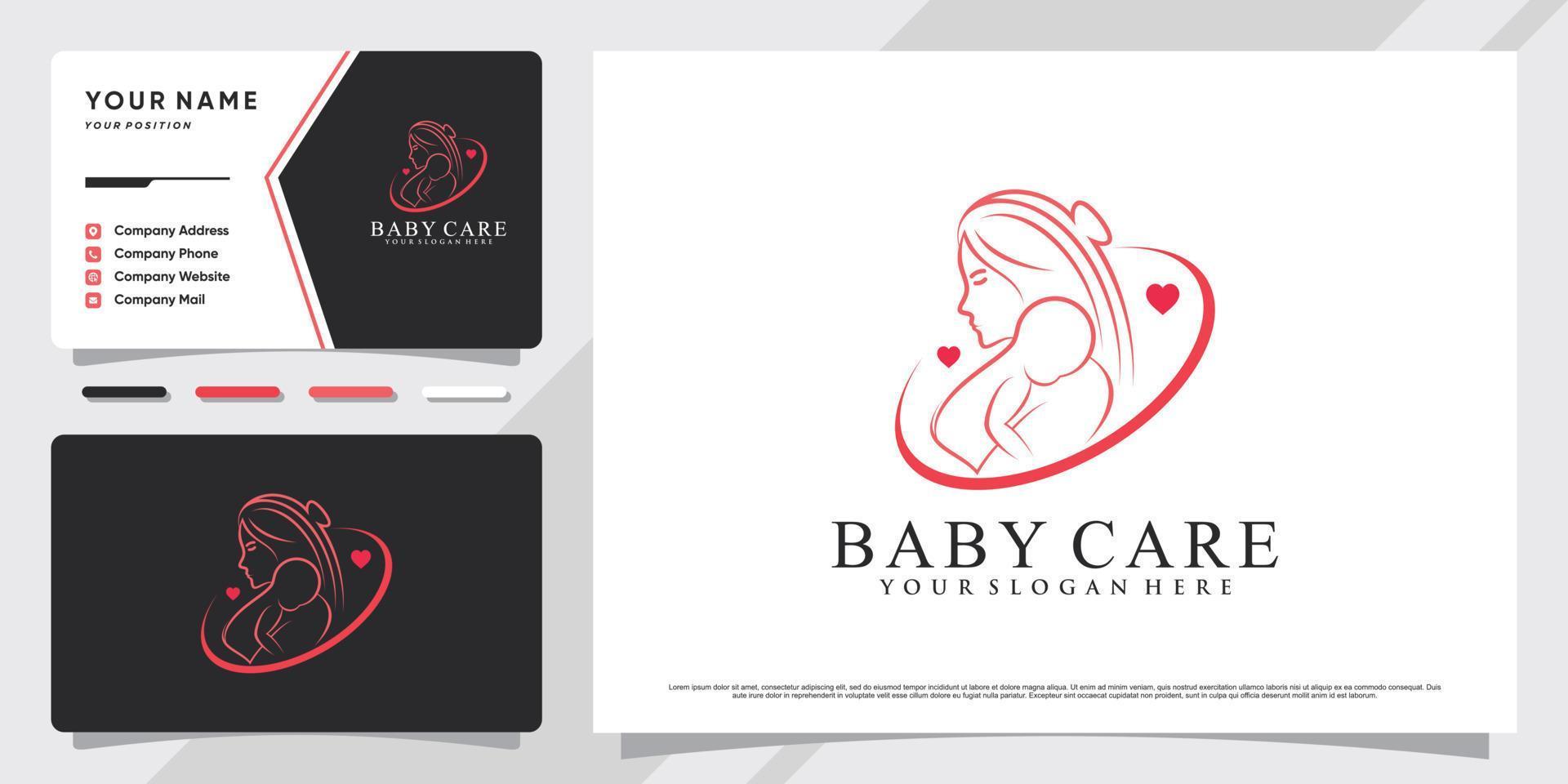 logotipo de cuidados com o bebê com elemento criativo e vetor premium de design de cartão de visita