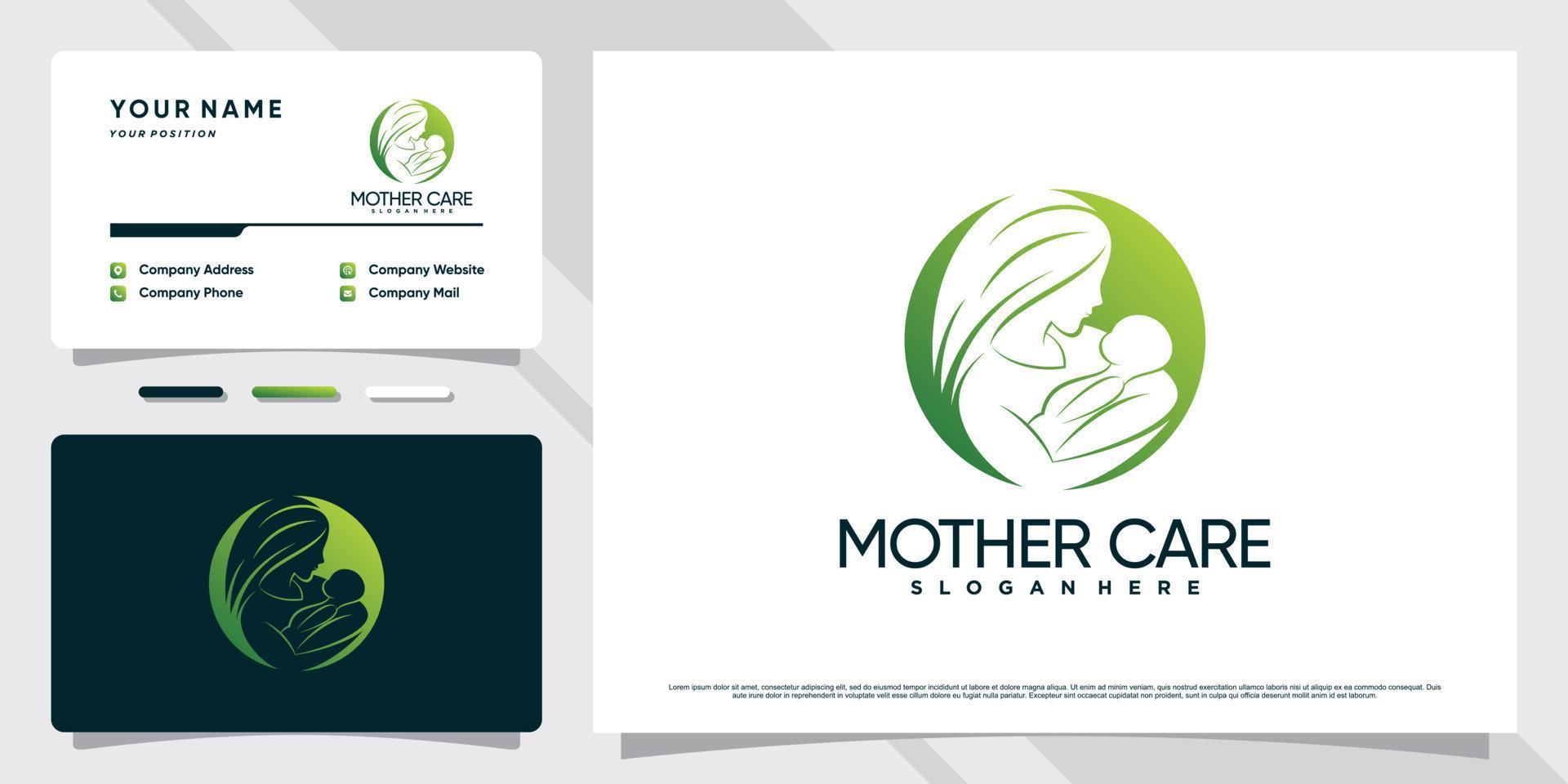logotipo da mãe e do bebê com conceito de espaço negativo e vetor premium de design de cartão de visita