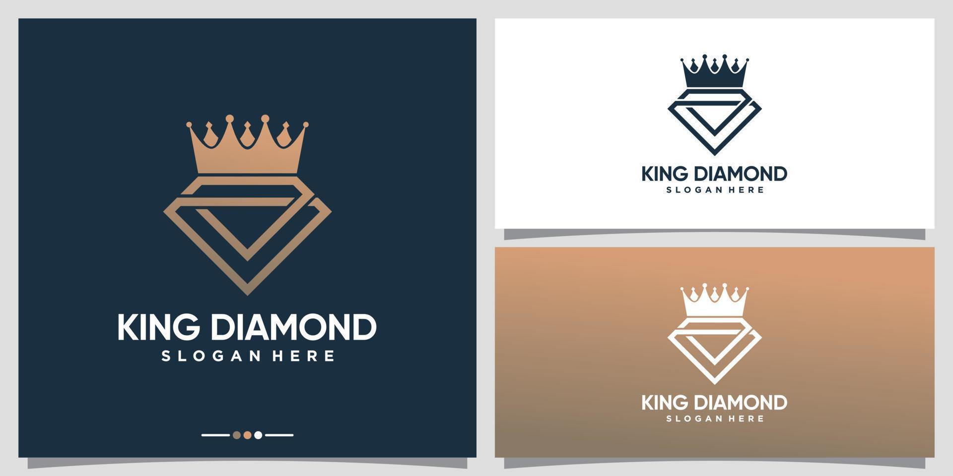 design de logotipo de coroa de diamante e rei com vetor premium de estilo de arte de linha