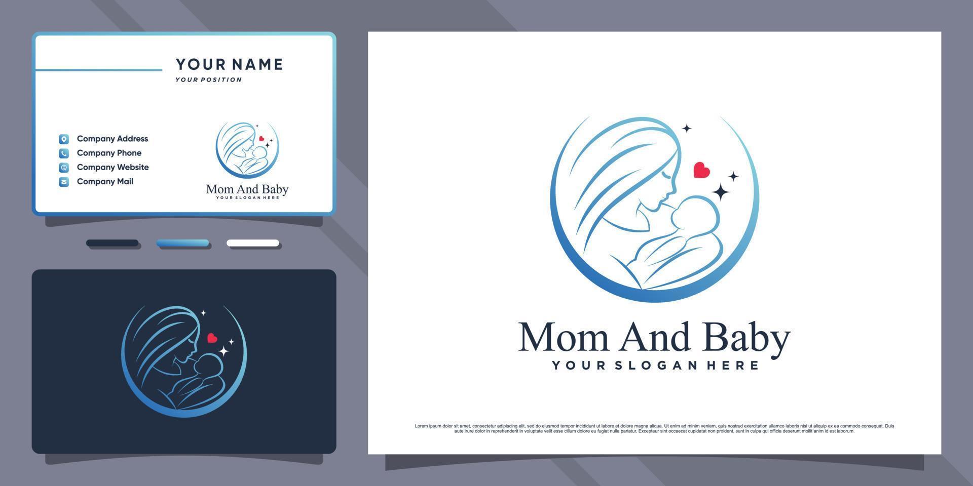 logotipo de mãe e bebê com elemento criativo e vetor premium de design de cartão de visita