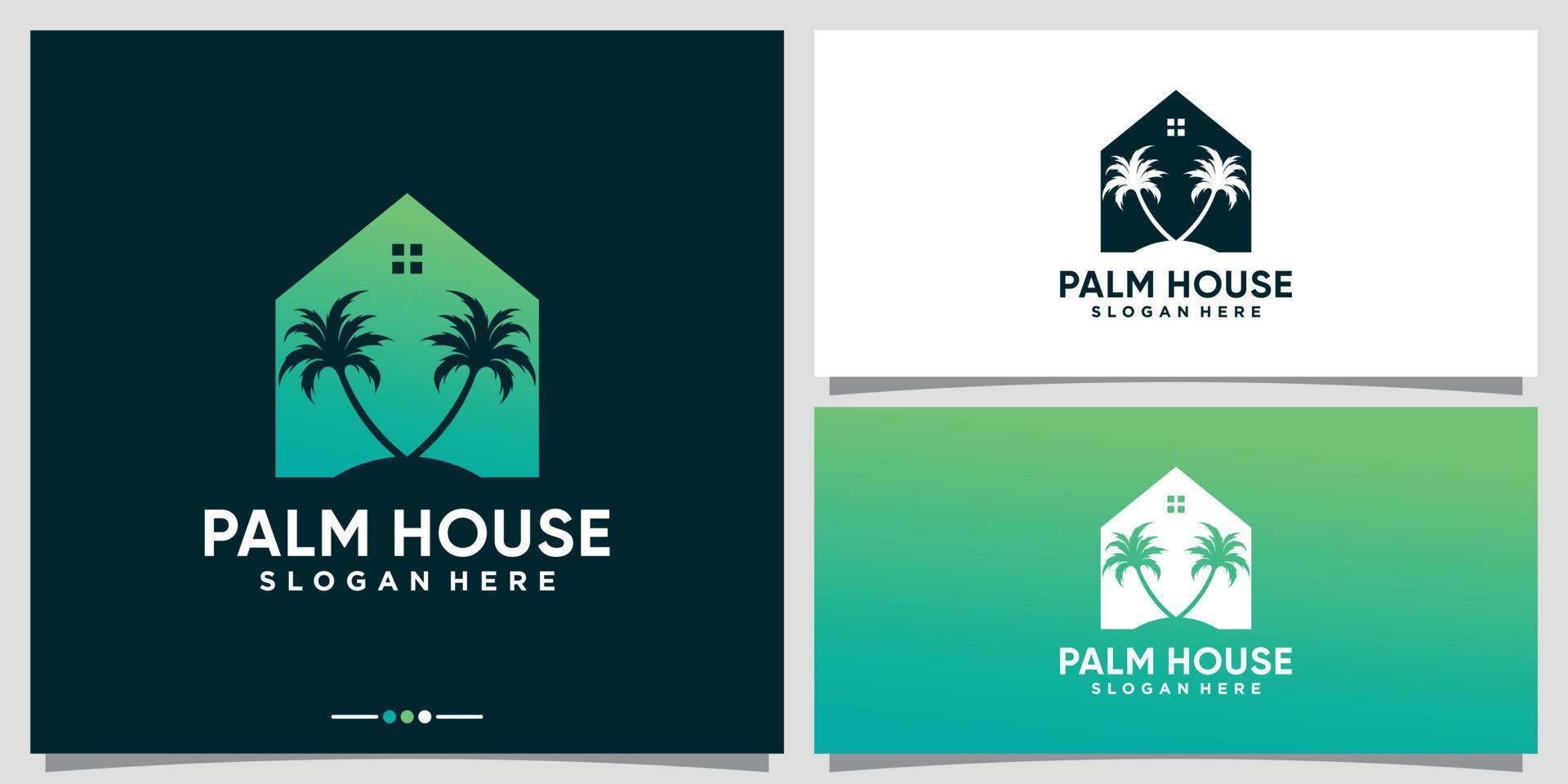 design de logotipo de casa de palmeira com vetor premium de conceito de espaço negativo