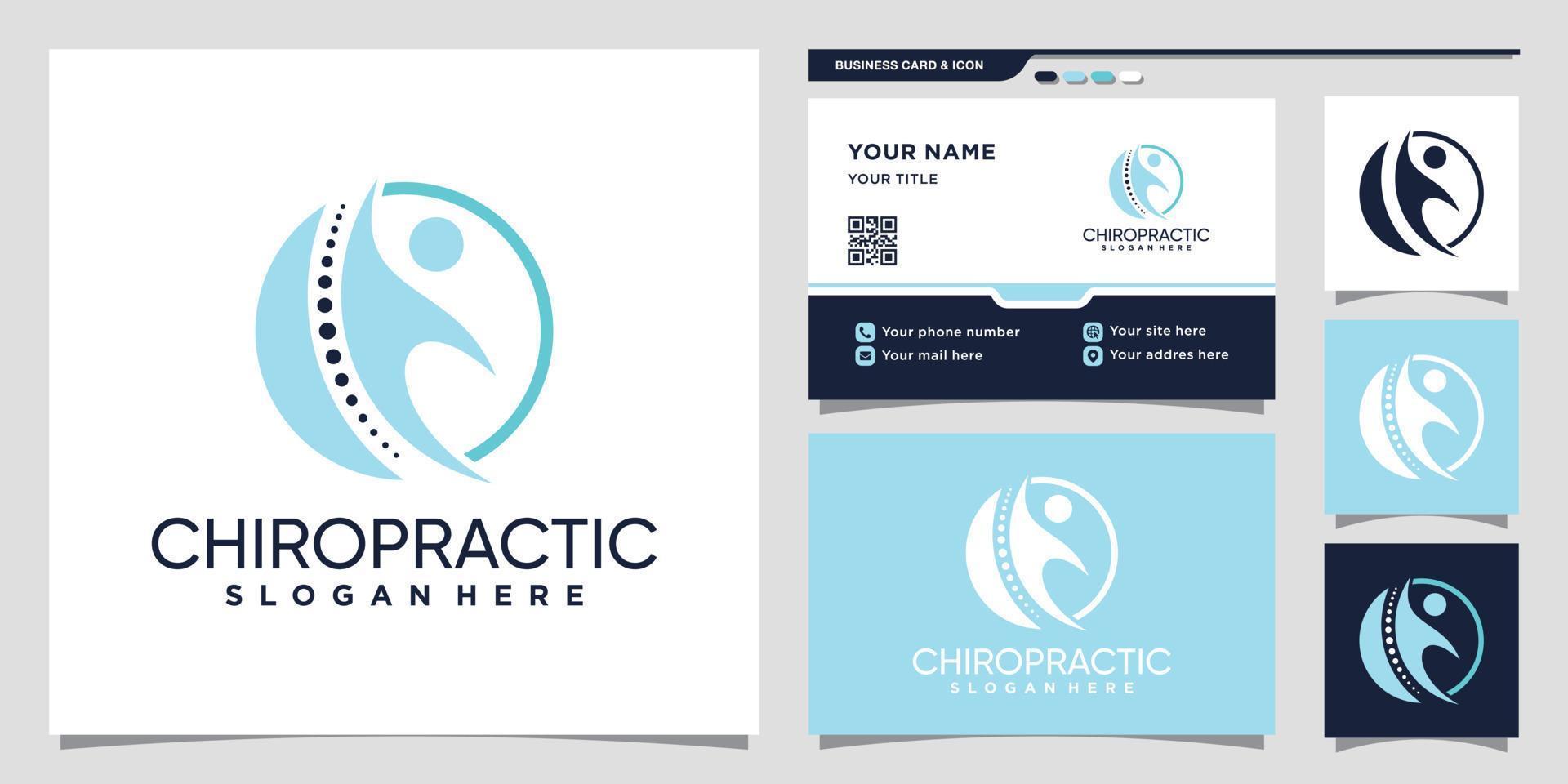 modelo de design de logotipo de quiropraxia com vetor premium de design de cartão de visita