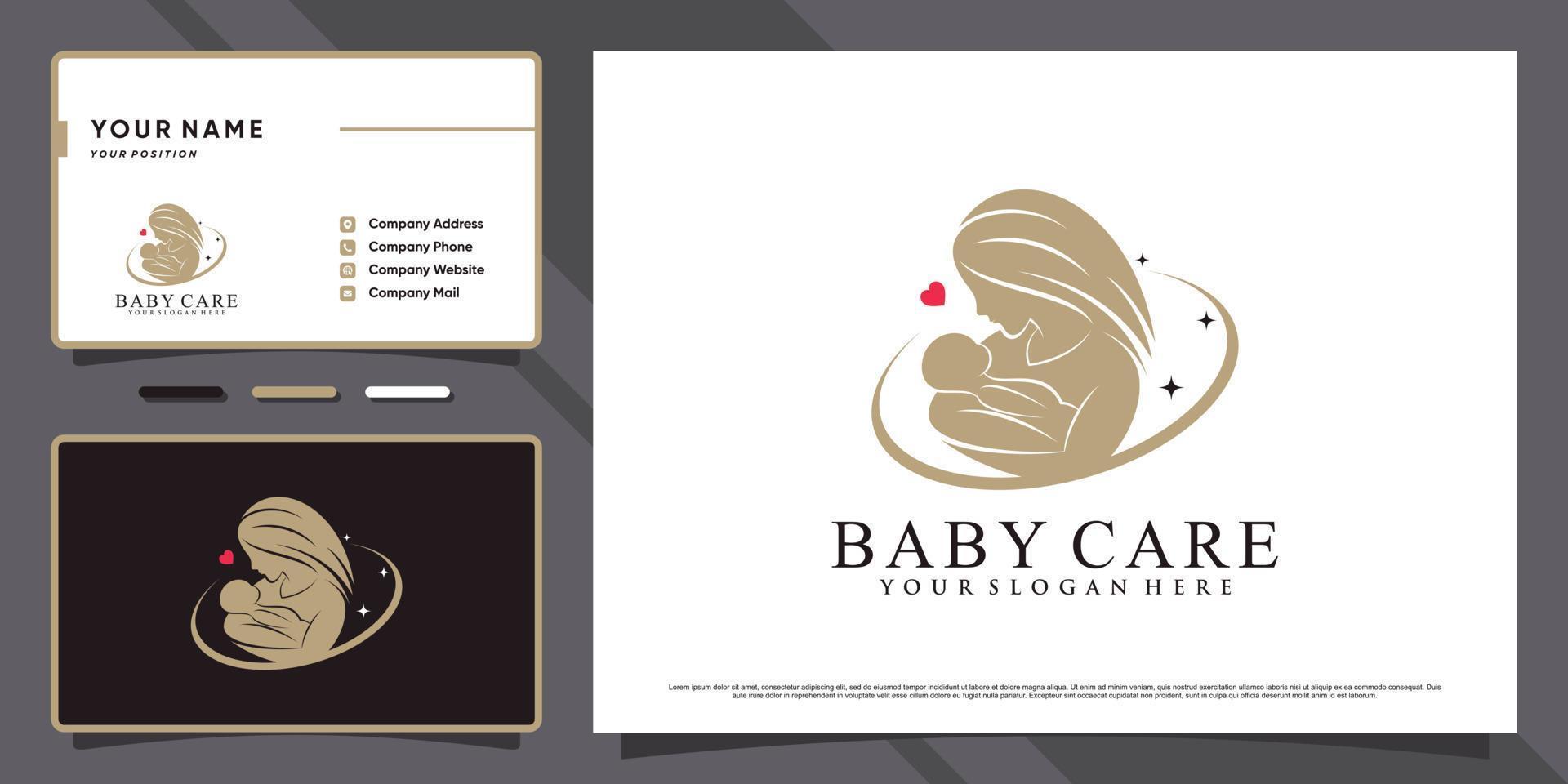 logotipo de cuidados com o bebê com elemento criativo e vetor premium de design de cartão de visita