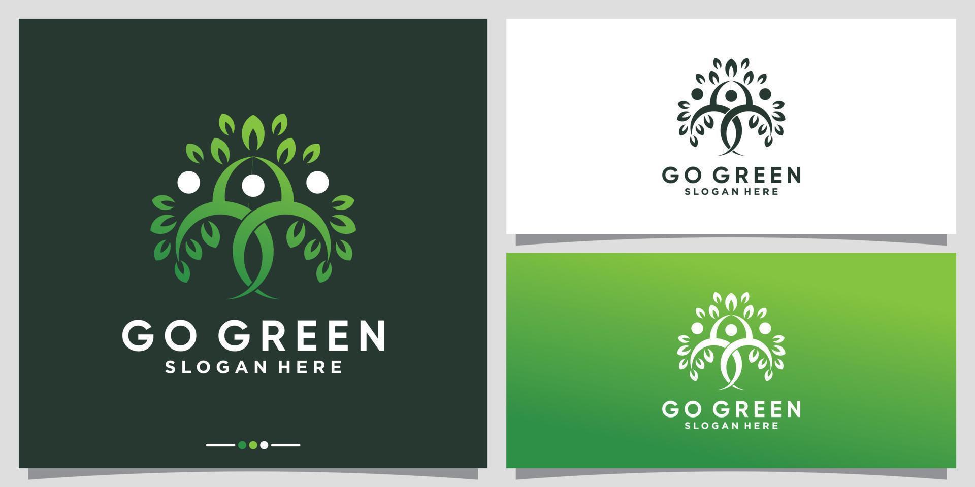 logotipo de natureza verde criativo com vetor premium de conceito de árvore humana
