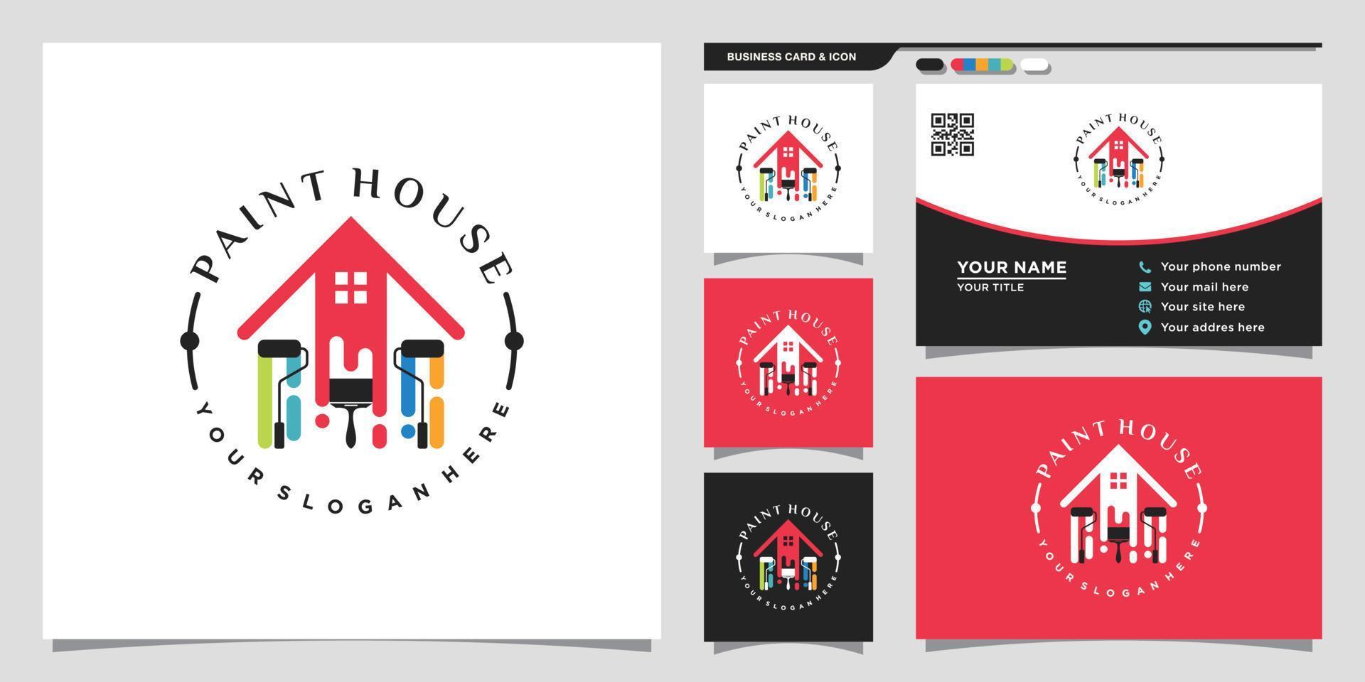 pintura criativa e inspiração de design de logotipo de casa com vetor premium de design de cartão de visita