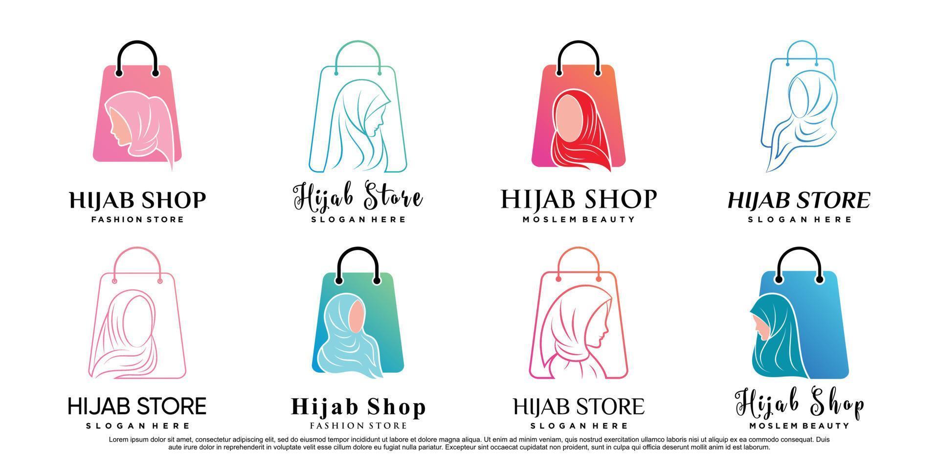 loja de hijab ou ícone de loja de hijab definir modelo de logotipo com vetor premium de elemento criativo