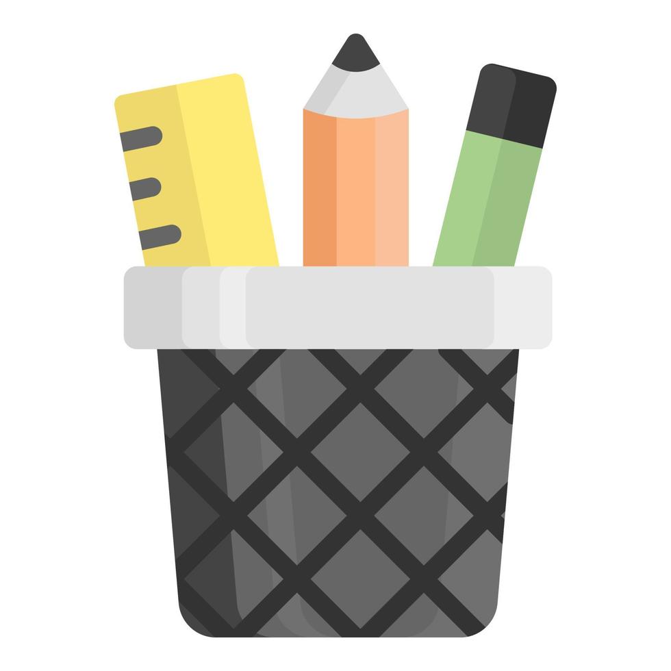 ícone plano de vetor de balde de lápis, ícone de escola e educação