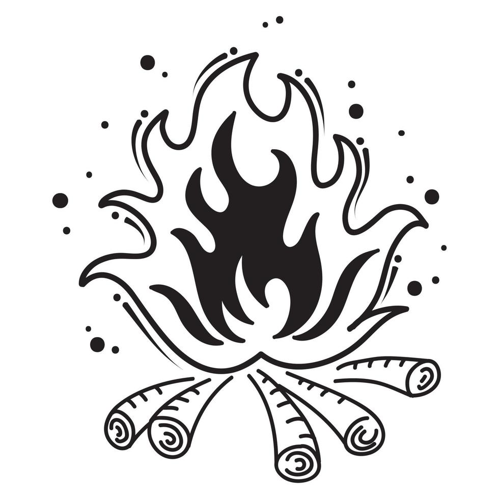 ícones de fogo desenhados à mão. conjunto de vetores de ícones de chamas de  fogo. fogo de esboço de doodle desenhado à mão, desenho preto e branco.  símbolo de fogo simples. 6214489
