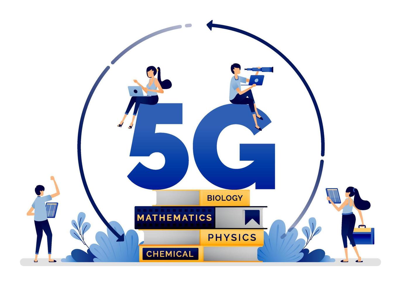 design de ilustração da internet 5g implementada para escola, educação e aprendizado mais fáceis e eficientes. vetor pode ser usado para página de destino, web, site, pôster, aplicativos móveis, anúncios, flyer, cartão