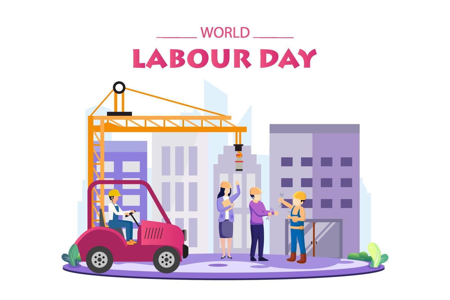 feliz dia do trabalho em 1 de maio ilustração vetorial. engenheiros e construtores estão planejando o trabalho em um canteiro de obras. trabalhadores da construção civil estão trabalhando na construção no dia do trabalho. vetor