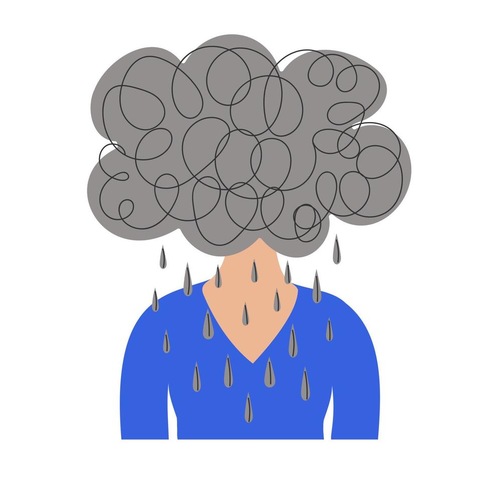 uma mulher com uma nuvem de chuva para uma cabeça vetor