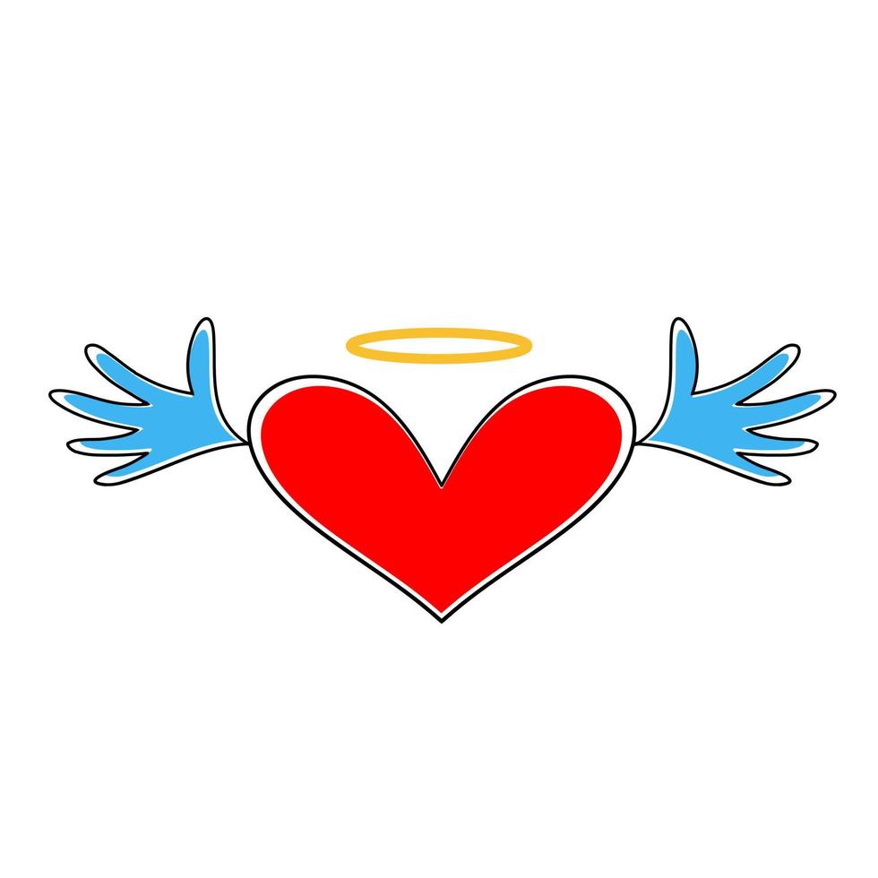 vetor de ícone de coração. coração com asas e halo isolado no fundo branco. símbolo do coração do dia dos namorados.