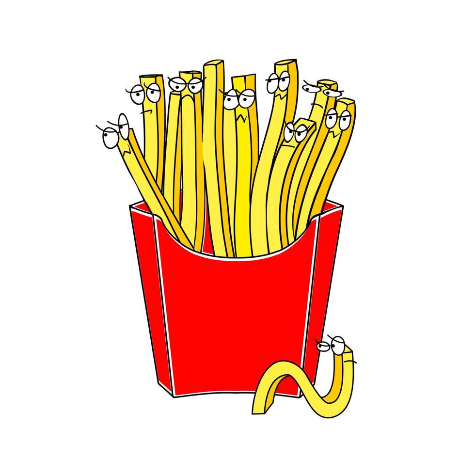 batatas fritas. ilustração engraçada sobre o tema de fast food vetor