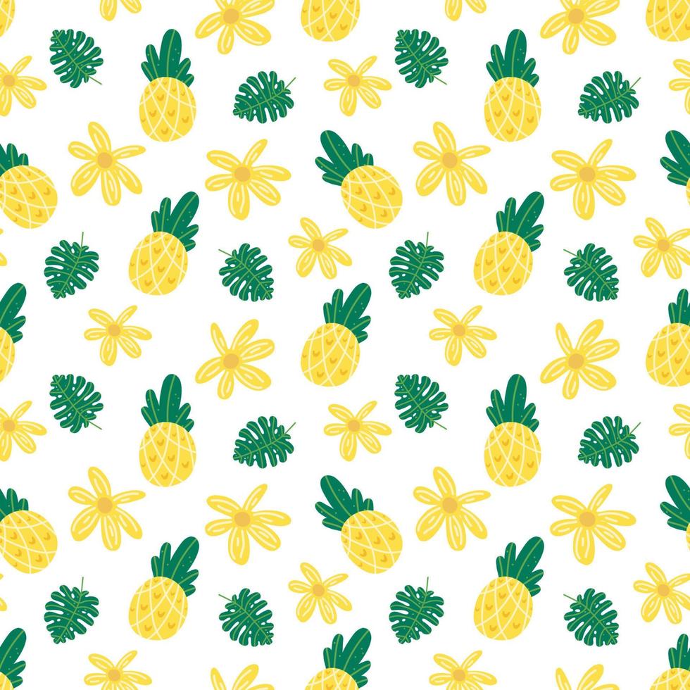 padrão de vetor sem emenda de flores de abacaxi. repetindo férias, trópicos, fundo exótico com frutas de verão. use para embalagens de embrulho de tecido. camiseta havaiana
