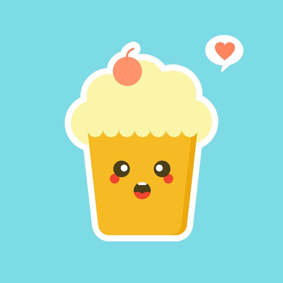 cupcakes com rosto bonito. personagens de quadrinhos kawaii. desenho vetorial em estilo simples. pode usar para cartão, cartaz de mascote, banner, web design e impressão em t-shirt. fácil de editar. vetor