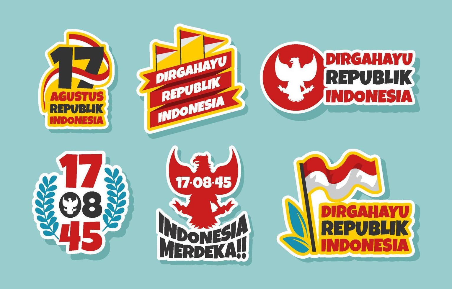 conjunto de adesivos hari kemerdekaan indonésia vetor
