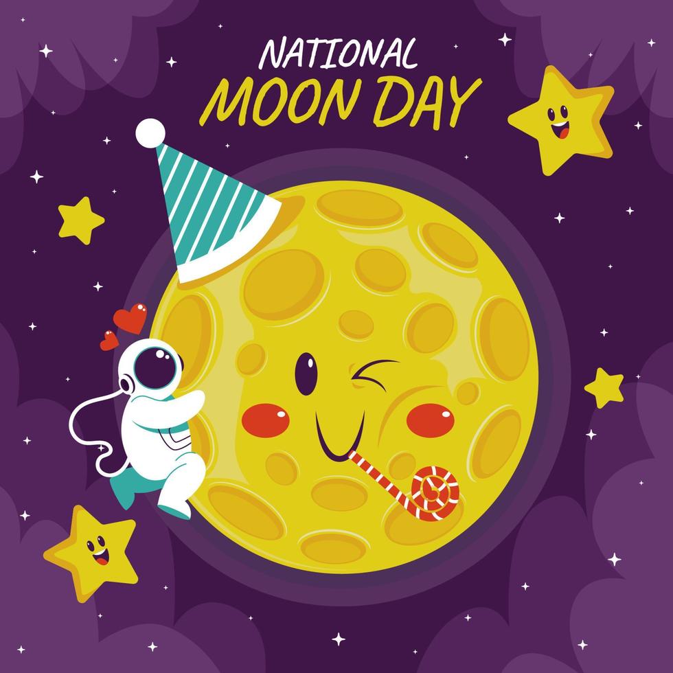 dia nacional da lua com personagem fofa de lua e estrelas vetor
