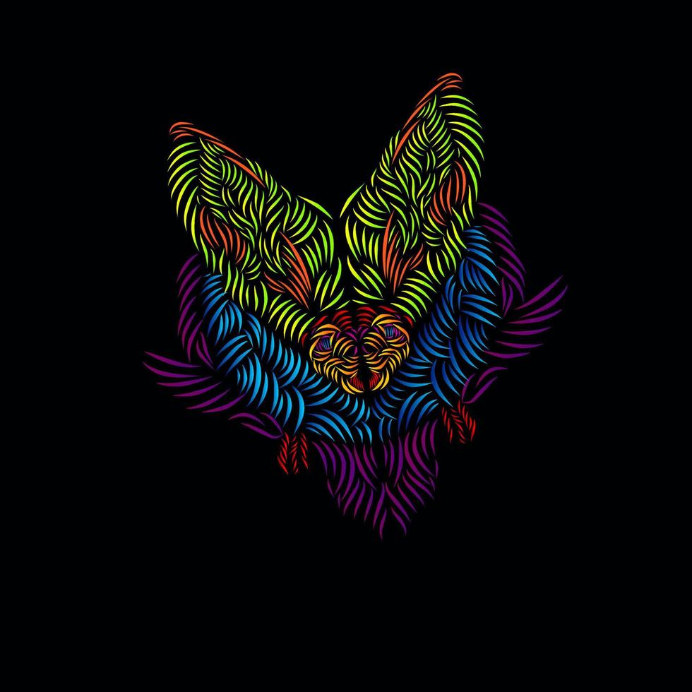 a linha de raposa lêmure pop art potrait logotipo design colorido com fundo escuro vetor