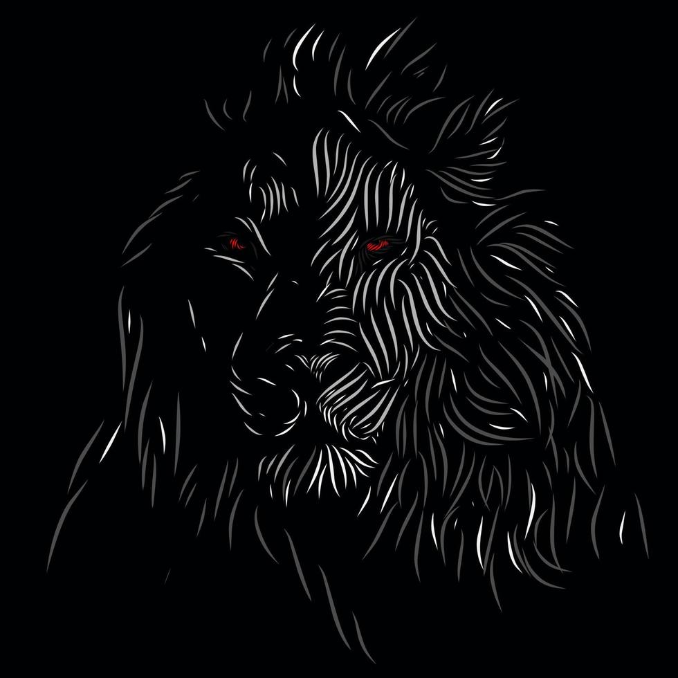 rei leão da selva cabeça rosto silhueta linha pop art potrait logotipo design colorido com fundo escuro vetor
