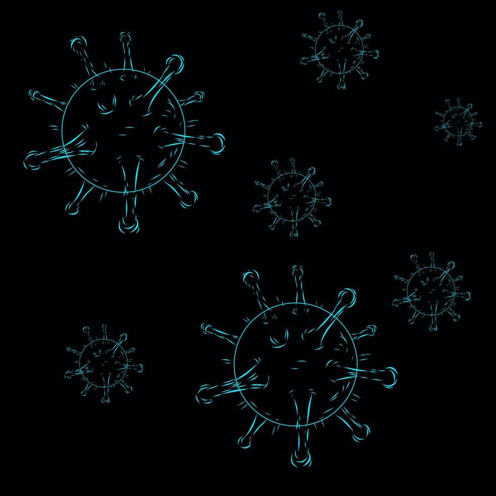 linha de vírus coronavírus pop art logotipo potrait design colorido com fundo preto escuro vetor